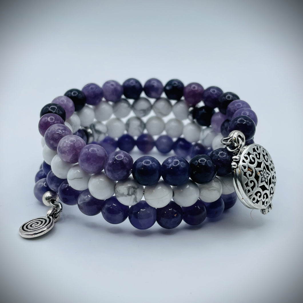 Amethyst, White Howlite & Lepidolite Aromatherapy Bracelet