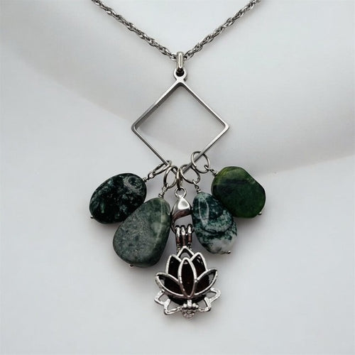 Seraphinite, Kambaba Jasper, Tree Agate & BC Jade Aromatherapy Necklace