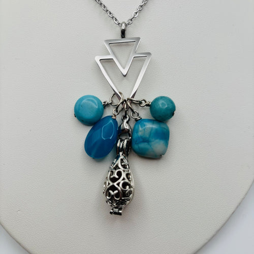 Blue Magnesite, Blue Striped Agate, Blue Crazy Lace Agate & Aqua Jade Aromatherapy Necklace