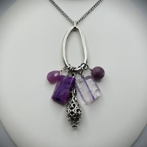 Purple Jade, Charoite, Purple Quartz & Lilac Jasper Aromatherapy Necklace