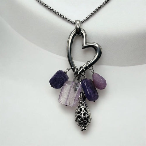 Lepidolite, Purple Quartz, Amethyst & Purple Jade Aromatherapy Necklace