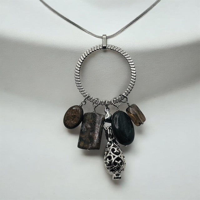 Smoky Quartz, Brown Jasper, Leopardskin Jasper and Bronzite Aromatherapy Necklace
