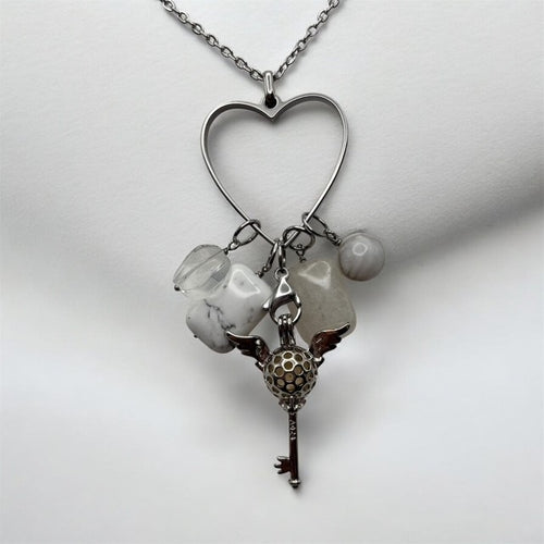 Crystal Quartz, White Howlite, White Jade & Crazy Lace Agate Aromatherapy Necklace