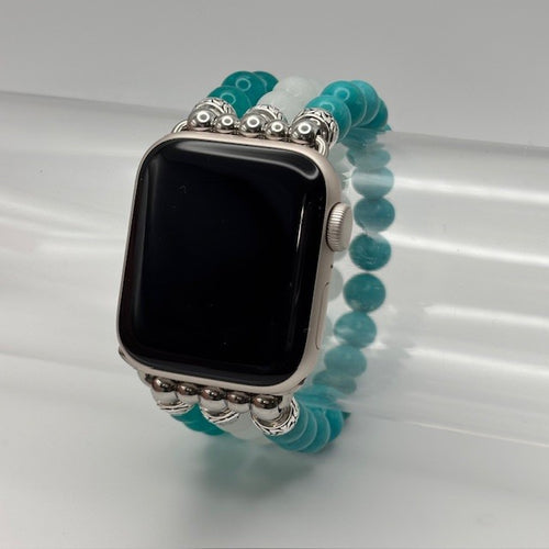 Aqua Magnesite, White Jade and Aqua Malaysian Jade Apple Watch Band