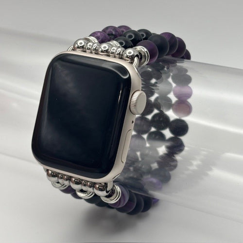Purple Striped Agate, Obsidian and Purple Larvikite Apple Watch Band