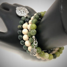 Chinese Jade, Fossil Stone & Green Wood Lace Jasper Aromatherapy Bracelet