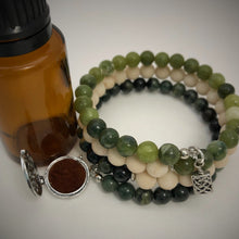 Chinese Jade, Fossil Stone & Green Wood Lace Jasper Aromatherapy Bracelet