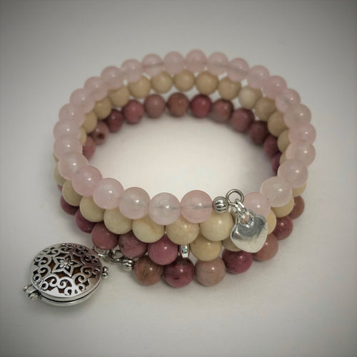 Rhodonite, Fossil Stone & Rose Quartz Aromatherapy Bracelet