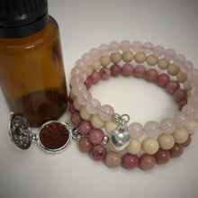 Rhodonite, Fossil Stone & Rose Quartz Aromatherapy Bracelet