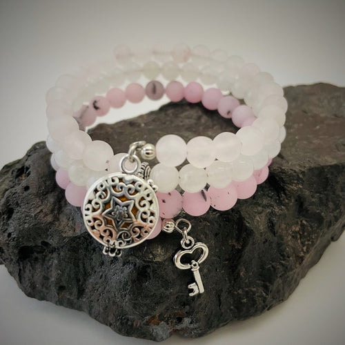 Cherry Blossom Jasper, White Jade & Rose Quartz Aromatherapy Bracelet