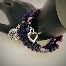 Purple Striped Agate, Black Agate & Purple Jade Aromatherapy Bracelet