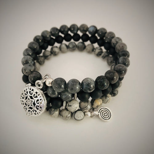 Labradorite, Black Agate & Black Picture Jasper Aromatherapy Bracelet