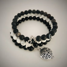 Black Striped Agate, White Howlite & Obsidian Aromatherapy Bracelet