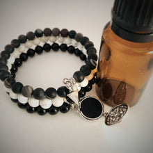 Black Striped Agate, White Howlite & Obsidian Aromatherapy Bracelet