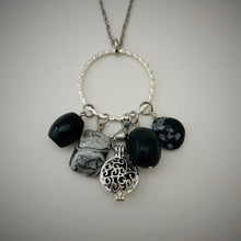 Obsidian, Black Picture Jasper, Astrophylite & Snowflake Obsidian Aromatherapy Necklace
